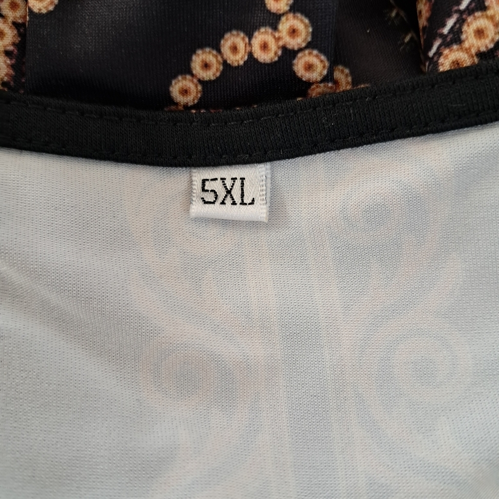 Tunic Blouse Black Colorful Pattern Short Sleeve Scoop Neck Artsy Day To Night - Picture 7 of 9